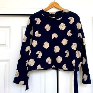 COS frotté sweatshirt in navy w white print. Size small